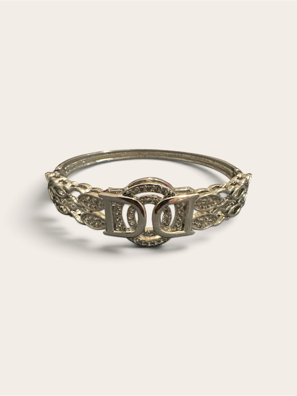 Copper Silver-Tone Interlocking D Bracelet with Crystal Accents